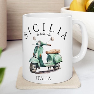Sicilia Italien Kaffeebecher, Sicilia Zitronen Becher, Sizilien Insel Italien Becher, Italien Geschenk, italienische Kaffeetasse, sizilianische Geschenkkeramikbecher