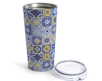 Vaso de azulejos mexicanos, vaso de azulejos azules, vaso estilo mexicano, vaso de azulejos de Talavera mexicana, regalo para ella, vaso de 20 oz