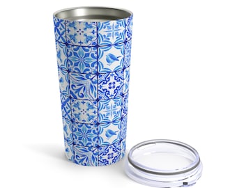Portuguese Style Tumbler, Portuguese Souvenir, Blue Tiles Tumbler, Gift for Her, Tumbler 20oz