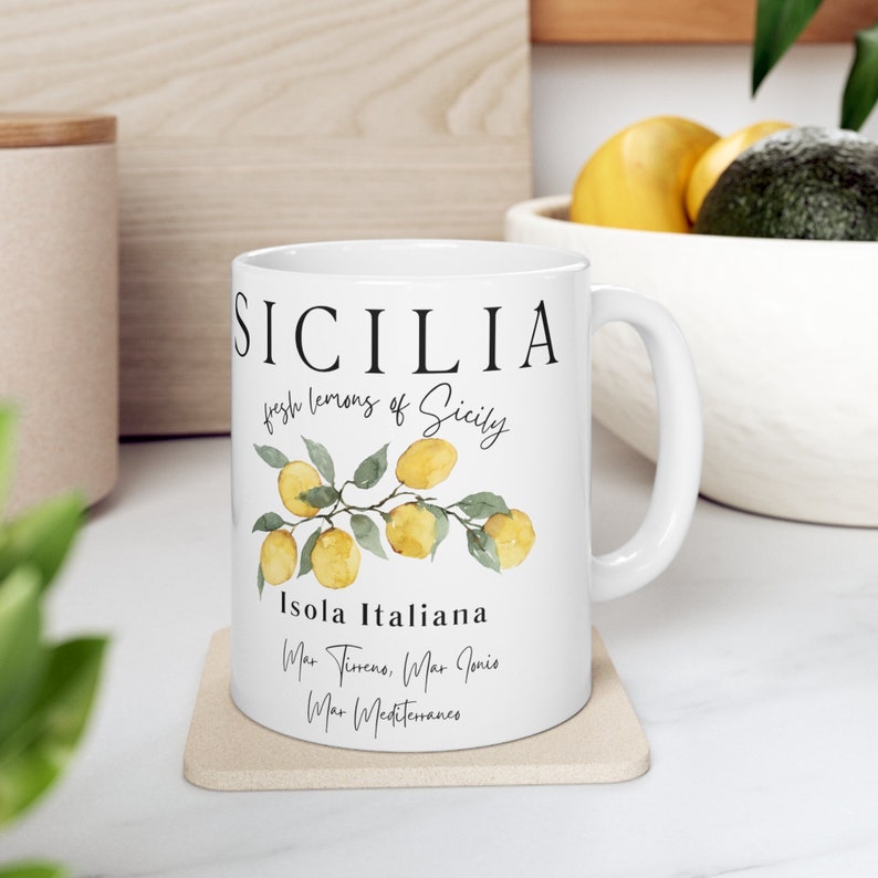 Sicilia Italy Coffee Mug, Sicilia Lemons Mug, Sicily Island Italy Mug, Italy Gift, Italian Coffee Mug, Sicilian Gift Ceramic Mug 11oz image 3