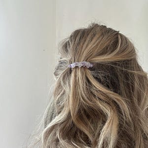 Natural Amethyst Crystal Hair Clip – Handmade Stone Barrette on Silver Metal Base, Polished Raw Gem Hair Accessory for Women, Prom, Bridal
