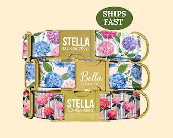 Hydrangea Dog Collar, Personalized Dog Collar With Name, Custom Dog Collars, Floral Dog, Pet Accessories, Adjustable Small to XLarge PWP-147