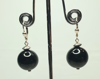 Minimalist style earrings with black onyx and 925% nickel free silver (EA8 B.ONIX)