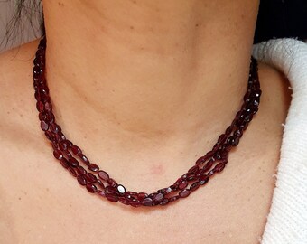 long necklace of natural garnets in lively wine red color with 925% nickel free silver clasp (C4 GRA.)