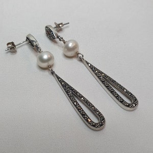 Eleganti orecchini in argento 925% nickel free con marcassite e perle(EA1 PERLA +M)