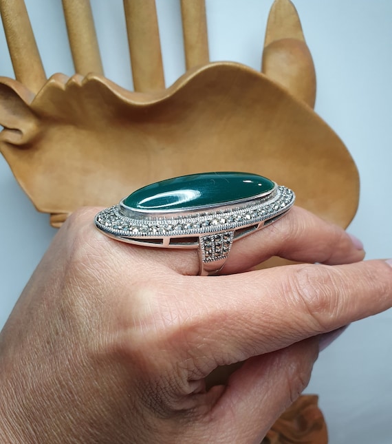 Bague maxi en argent 925% sans nickel, Marcassite, grande agate