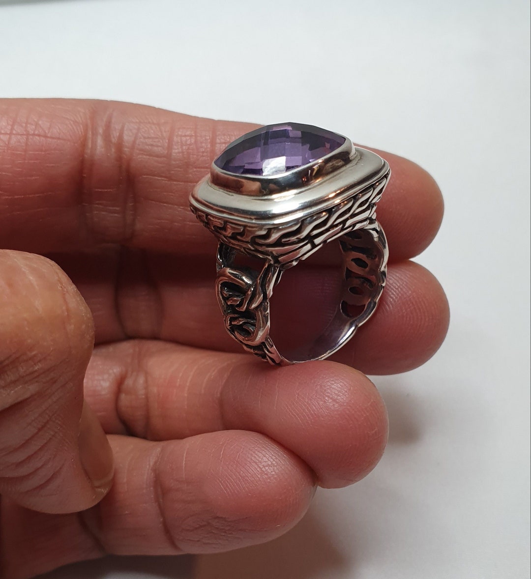 Sculptural Ring in 925% Nickel Free Silver With Authentic Amethyst (R6 ...