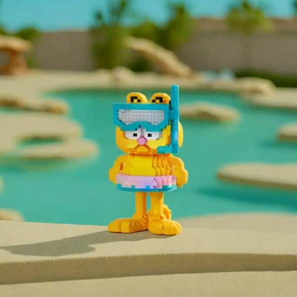 Garfield beach Building Blocks Set - DIY Mini Bricks Cartoon Cat Figure | Creative Anime Toy for Kids & Collectors | Perfect Gift for Fans