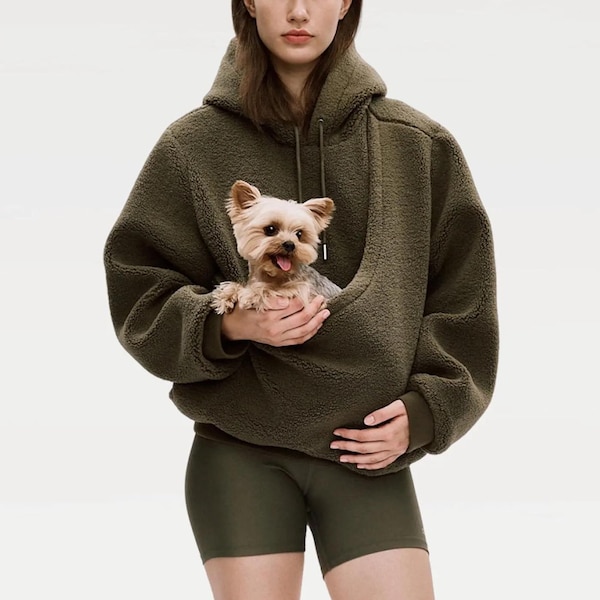 Kangaroo Pouch Unisex Fleece Hoodie: Dog Cat Carrier Sling Large Pocket