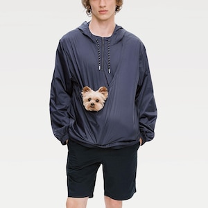 Kangaroo Pouch Unisex Solid Hooded Jacket - Dog Cat Carrier Jacket - Dog Cat Sling - Large Pet Carry Pocket