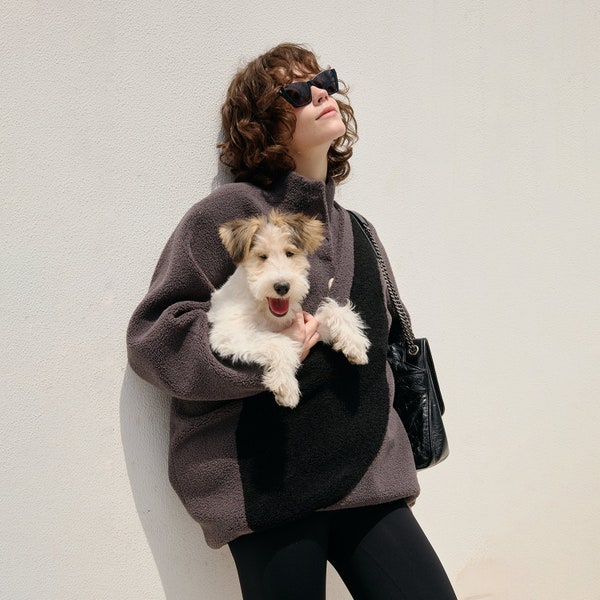 Suéter de lã unissex com bolsa canguru: Canguru para transporte de cães e gatos