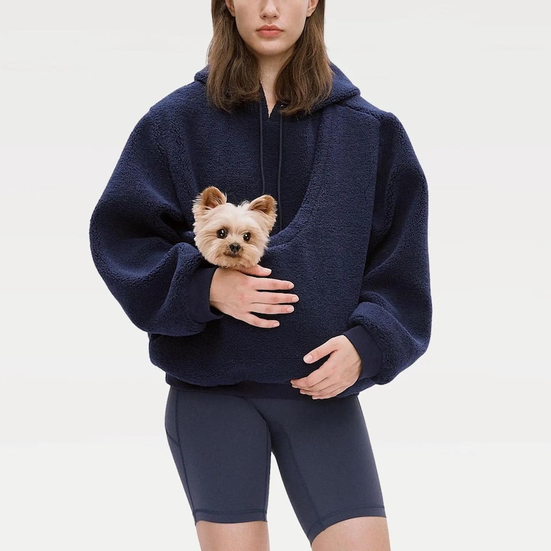 Kangaroo Pouch Unisex Fleece Hoodie: Dog Cat Carrier Sling Large Pocket image 3