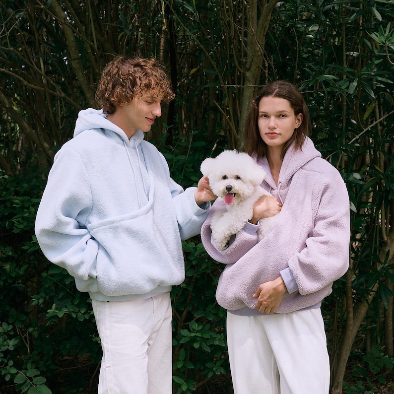 Kangaroo Pouch Unisex Fleece Hoodie: Dog Cat Carrier Sling Large Pocket image 6