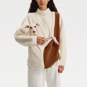 Kangaroo Pouch Uisex Fleece Sweater - Dog Cat Carrier Sweater - Dog Cat Sling Sweater - Large Pet Pocket