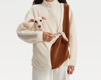 Kangaroo Pouch Unisex Fleece Sweater: Dog Cat Carrier Sling Large Pocket