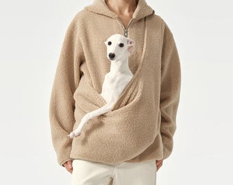 Kangaroo Pouch Unisex Patchwork Fleece Hoodie: Winter Warm Cat Dog Carrier Sling