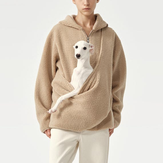 Kangaroo Pouch Unisex Patchwork Fleece Hoodie: Winter Warm Cat Dog Carrier Sling
