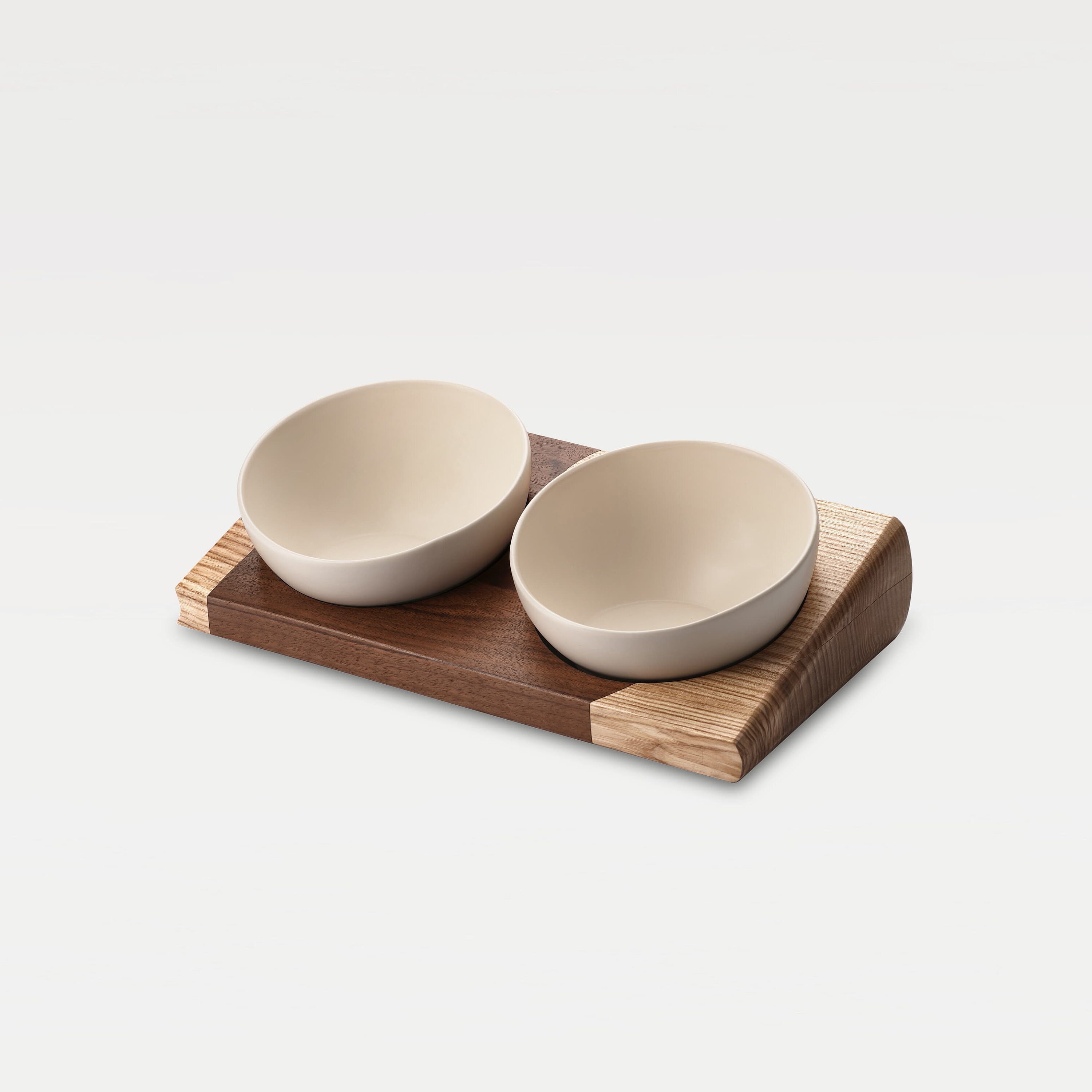 Luxury Ceramic Pet Bowl Set Wabi Sabi Cat Dog Feeder Black Walnut