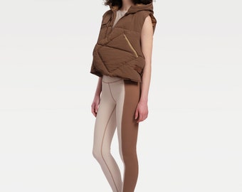 Chaleco acolchado con capucha unisex: armadura marrón para exteriores