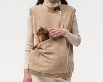 Kangaroo Pouch Unisex Asymmetric Fleece Vest: Dog Cat Sling Carrier