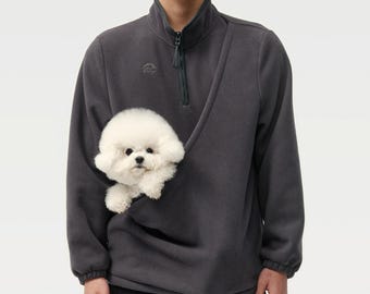 Kangaroo Pouch Unisex Microfleece Pullover: Dog Cat Carrier Sling Large Carry Pocket