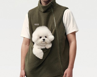 Gilet polaire asymétrique unisexe avec pochette kangourou : porte-bébé pour chien et chat