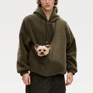 Kangaroo Pouch Unisex Fleece Hoodie: Dog Cat Carrier Sling Large Pocket image 2