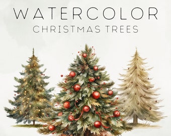 Watercolor Christmas Trees Clipart Bundle - Transparent PNG - Watercolor Clipart - Holiday Decor - Instant Digital Download - Commercial Use