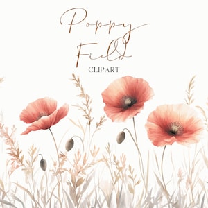 Floral coquelicot Clipart aquarelle pour usage personnel et commercial - fichiers numériques téléchargeables