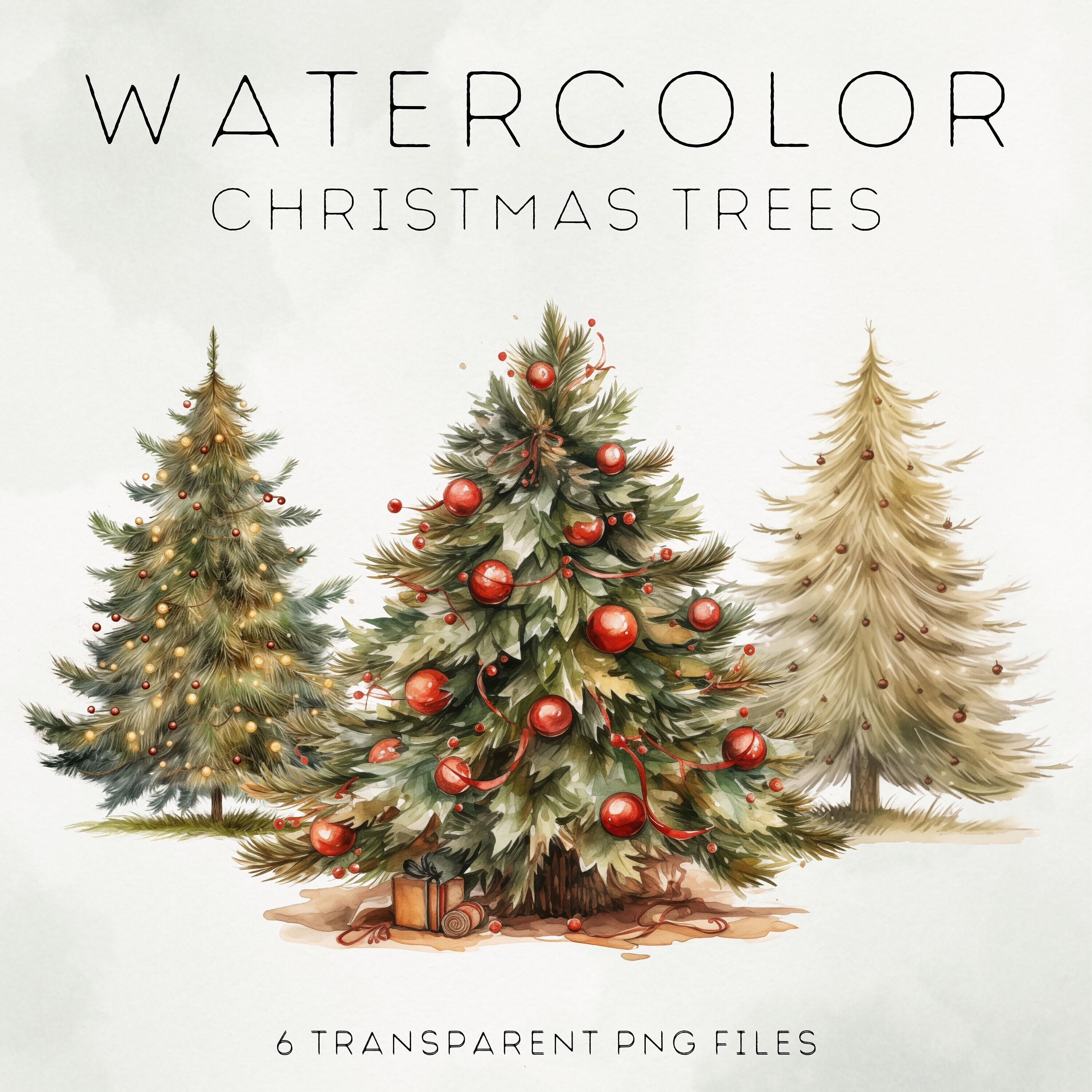 Watercolor Christmas Trees Clipart Bundle - Transparent PNG ...