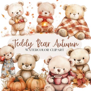 Teddybär im Herbst Aquarell Clipart - PNG-Bilder für den persönlichen und kommerziellen Gebrauch