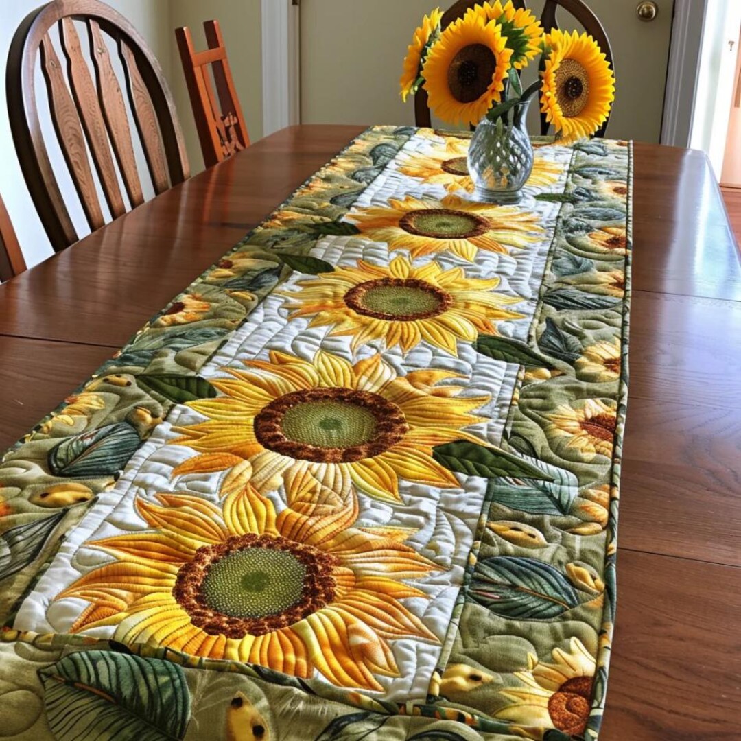 Sunflowers Quilted Table Runner, Quilt Table Runner With Sunflower ...