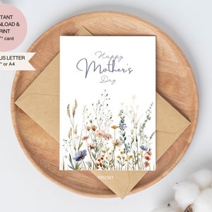 Afdrukbare Moederdagkaart, Happy Mothers Day, digitale kaart, direct downloaden, kaart voor moeder, cadeau voor haar, Moederdagkaart bloemen