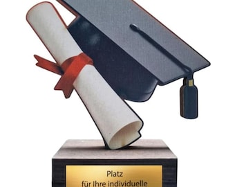 Abschluss Pokal mit Gravur – Studienpokal mit Doktorhut & Diplom – personalisierte Trophäe Schule Studium Geschenk Abschluss