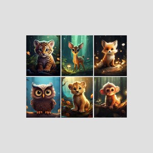 Cute Animals In A Fairy Tale Forest Poster, Cute Animals Printable Wall Art, Digital Download