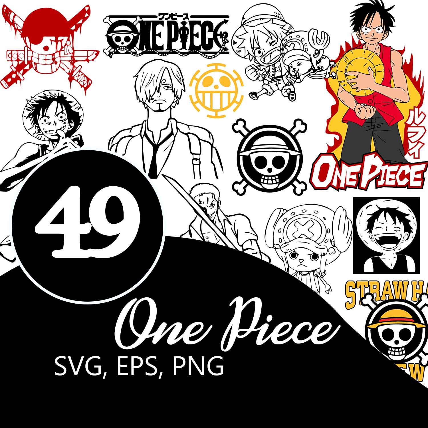 Best selling 25 design anime bundles One Piece straw hat pirates luffy  Tshirt Design Bundle