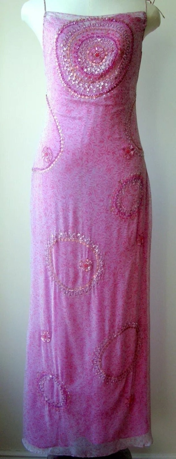 Badgley Mischka dress light purple beaded hot pink