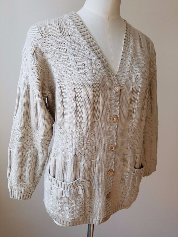 Les Copains CableCardigan Sweater Beige 100% lama 