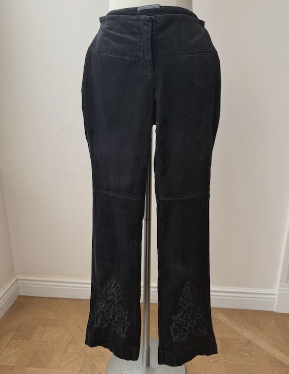 Alexander McQueen, ALEXANDER McQUEEN Unique Embroider Black Velvet Pants SZ S/M VTG