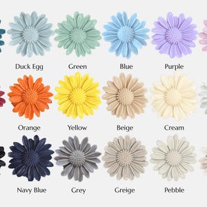 a collection of 16 different colored flowers, each with a label indicating its color.