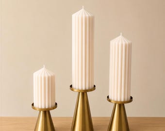 Extra Large Ribbed Pillar Candles – Fresh Linen Scent, 7cm Diameter (26cm, 20cm, 12.5cm)