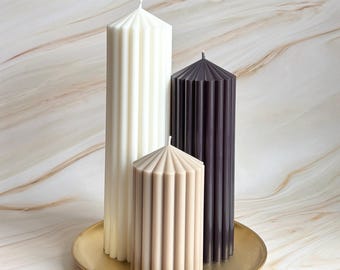 Large Tall Ribbed Pillar Candles - 7cm Diameter - Unscented