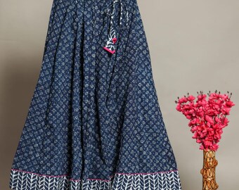 Onion-Pink Hand-Block Printed Long Skirt