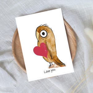 Druckbare Love You Vogel Grußkarten, Valentinstag, Einfach weil Karte