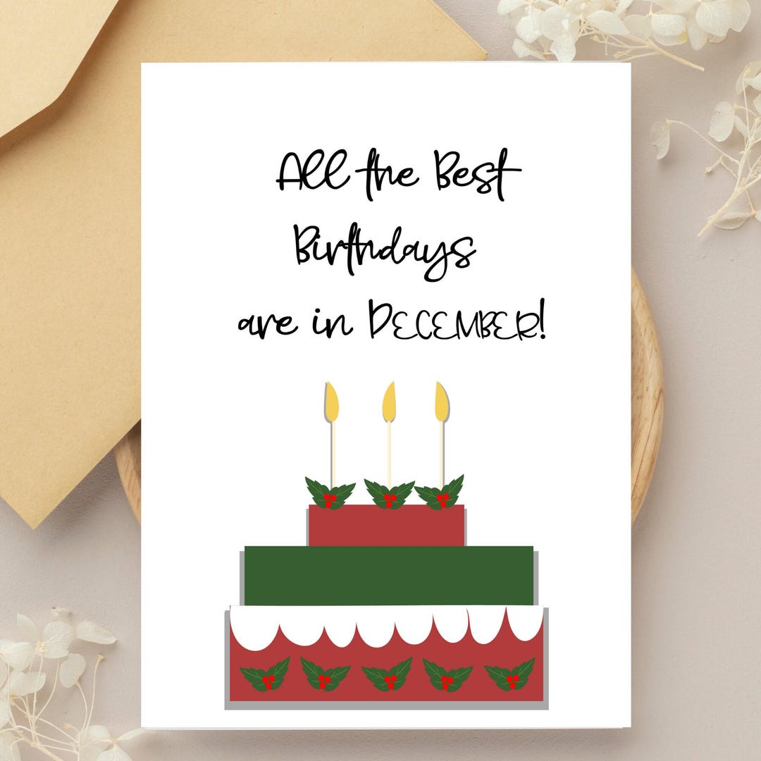 December Birthday Card Digital Downloadable Print at Home - Etsy