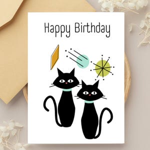 Carte d'anniversaire chat moderne Mid-Century Carte d'anniversaire imprimable Carte d'anniversaire soeur Anniversaire drôle d'ami Anniversaire d'un collègue
