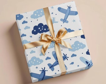 Boy Baby Shower Gift Wrap Baby Boy Gift Wrapping Paper Newborn Gift Wrap Airplane Baby Shower Gift Wrap Paper Roll Boys Birthday Gift Wrap