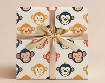 Animal Gift Wrap Monkey Wrapping Paper Kids Birthday Gift Wrapping Paper Childrens Gift Wrap Paper Roll Birthday Party Gift Kids Gift Wrap