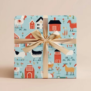 Farmhouse Wrapping Paper Farm Birthday Gift Wrap Farm Animal Baby Shower Gift Wrap Childrens Gift Wrap Paper Roll Cowboy Gift Kids Gift Wrap