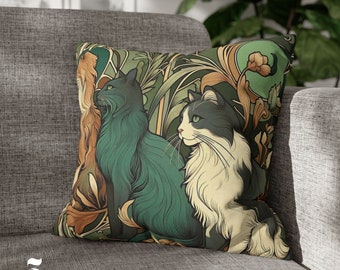 Cat Lover Gift Cat Pillow Vintage Art Nouveau Decor Pillow Cottagecore Home Decor Gift Vintage Art Decor Antique Decor Throw Pillow Cover
